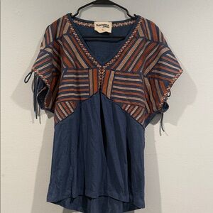 Savanna Jane Navy and Orange Striped Blouse